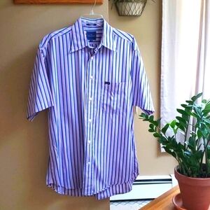 Vintage Faconnable Men's M Stripe  Short Sleeve Cotton Button Down Shirt.